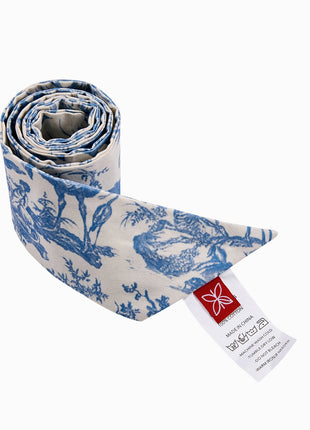 French Toile de Jouy Slim Cotton Scarf – Blue Vintage Inspired Neck & Hair Accessory
