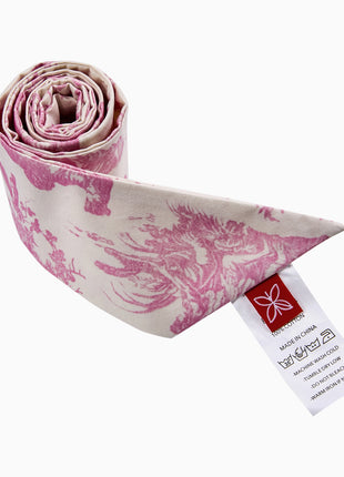 French Toile de Jouy Slim Cotton Scarf – Pink Vintage Inspired Neck & Hair Accessory