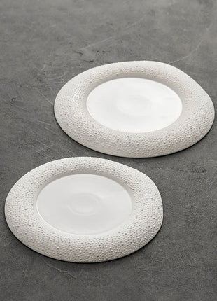 Matte Pebble-Edge Porcelain Plate, Set of 2
