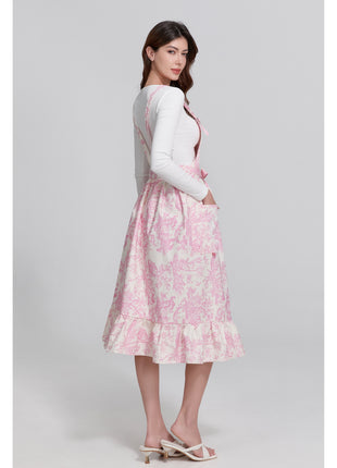 French toile de jouy cotton apron in pink floral pattern