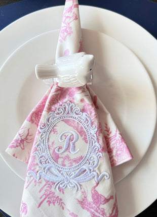 French Toile de Jouy Cotton Napkin Set of 4 – Pink Elegant Table Linen | Cottagecore Dining & Tea Party Cloth Napkins